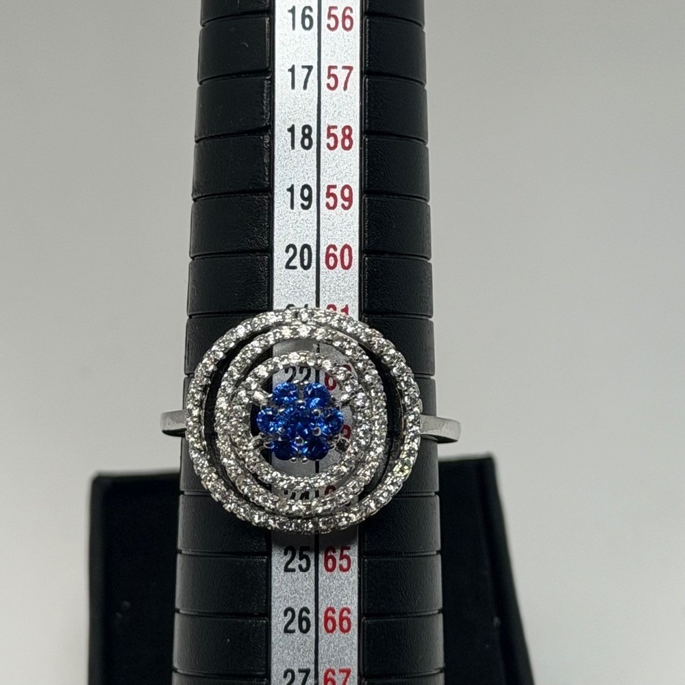 Sterling Silver 925 Blue CZ Concentric Circle Halo Ring Size 10 - Picture 12 of 13